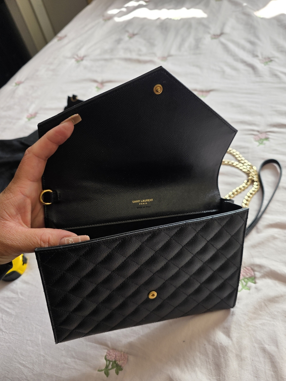 Saint Laurent Black Quilted Envelope Chain Wallet - Picture 5 of 15